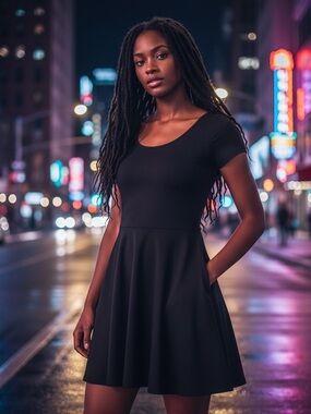 Michael Kors Black Classic Fit and Flare Scoop-Neck Mini Skater Dress